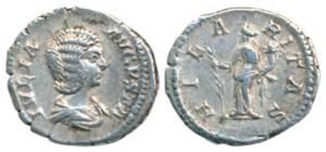 Roman, Julia Domna, wife of Septimius Severus, Silver Denarius, 3.1g, obv. draped bust to 