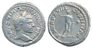 Roman, Caracalla, Silver Denarius, 3.11g, obv. laureate head to right with legend ANTONINV