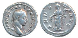 Roman, Severus Alexander, Silver Denarius, 2.78g, obv. laureate head to right, rev. Annona