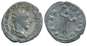 Roman, Gordian III, Silver Denarius, 2.74g, obv. radiate, draped and cuirassed bust to rig