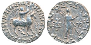 Indo-Scythians, Azes II (35 BC - 5 AD), Silver Tetradrachm, 9.47g, obv. king mounted on a 