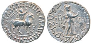 Indo-Scythians, Azes II, Silver Tetradrachm, 9.44g, obv. king mounted on a horse to right,