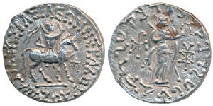 Indo-Scythians, Azes II, Silver Tetradrachm, 9.47g, obv. King mounted on a horse to right,
