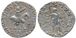 Indo-Scythians, Azes II, Silver Tetradrachm, 9.45g, obv. King mounted on a horse to right,