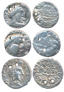 Satavahanas, Silver Drachma (3), Portrait type, a lot of three different rulers, Yajna Sat