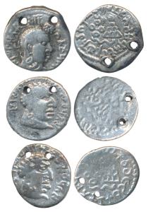 Satavahanas, Silver Drachma (3), Portrait type, a lot of three different rulers, Yajna Sat