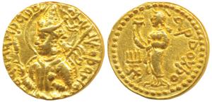 Kushanas, Huvishka (c. 152-192 AD), Gold Dinar, 8.0g, Mint I (A), 4th emission, obv. nimba