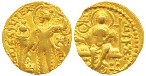 Guptas, Samudragupta (335-380 AD), Gold Dinar, 7.76g, ’Standard’ type, obv. king nimbate s