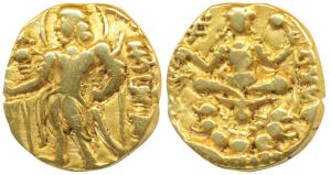 Guptas, Kumaragupta I (c. 414-455 AD), Gold Dinar, 7.61g, ’Archer’ type, obv. king nimbate