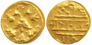 Vijayanagar, Achyuta Deva Raya, Gold ½ Pagoda, 1.69g, Gandabherunda (2-headed mythical bir