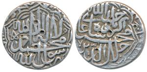 Akbar, Silver Rupee, 11.22g, Agra Mint (off flan), Kalima type, AH 973, legend within scal
