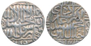 Akbar, Silver Rupee, 11.42g, Dar-ul-Khilafat Agra Mint, AH 979, Kalima type (KM 80.1A). Ve