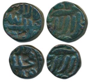 Akbar, Copper (2), Gujarat local issue, mintless type. Very Fine+, Scarce. (2)