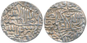 Akbar, Silver Rupee, 11.44g, Jaunpur Mint, AH 977, Kalima type, legend in ornate pentagona
