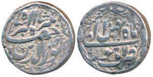 Jahangir, Silver Rupee, Lahore Mint, Month Bahman, RY 9 ornamental type (KM 145.11). Very 