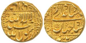 Shah Jahan, Gold Mohur, 11g, Burhanpur Mint, date and ry off flan (KM 260.6). Extremely Fi