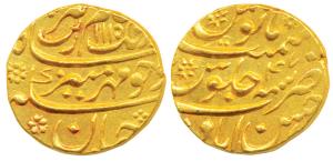 Aurangzeb (AH 1068-1118, 1658-1707 AD), Gold Mohur, 11g, Ahsanabad Mint, AH 1115/47, compl