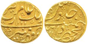 Aurangzeb, Gold Mohur, 11g, Dar-ul-Jihad Hyderabad Mint, AH 1115, (KM 315.20). Very Fine+.