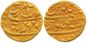 Aurangzeb, Gold Mohur, 11g, Zafarabad Mint, AH 1098/31 (KM 315.49). Very Fine+.