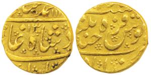 Muhammad Shah, Gold Mohur, 11g, Farkhanda Bunyad Hyderabad Mint, AH 11XX/13, regnal year o