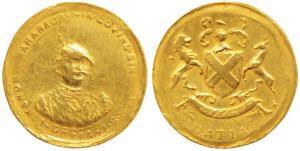 Govind Singh (AD 1907-1948), Gold ½ Nazarana Mohur, 4.42g, obv. portrait of the ruler faci