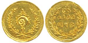 Tulabharam issue (1870-1931 AD), Gold ½ Pagoda, 1.28g, obv. conch shell within wreath, rev