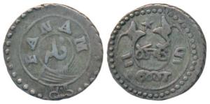 Silver Fanam, 0.93g, 2nd issue, 1808, oblique milling, there appears to be no buckle on ob