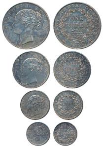 Victoria Queen, set of 4 Proof Restrike, Silver Rupee, ½, ¼ and 2 Annas, 1840, the last 18