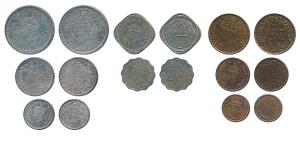 George VI, set of 8 Proof Restrike, set of 3, Silver Rupee, ½ and ¼ and set of 3, Copper ¼