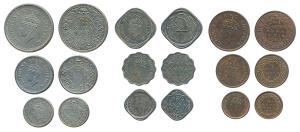 George VI, set of 9 Proof Restrike, set of 3, Half Silver Rupee, ½ and ¼ and set of 3, Cup