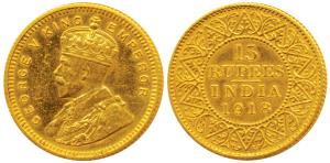 George V, Gold 15 Rupees, 1918, (Prid 26). Proof Restrike, Mint State, Very Rare.