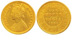 Victoria Empress, Gold Mohur, 1885, V in Jabot (Prid 21). Extremely Fine, Rare.