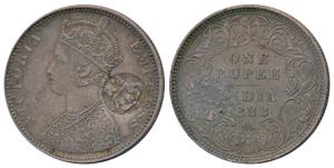 Victoria Empress, Silver Rupee, 1888, a crown and initials ’PM’ for Portuguese Mozambique 
