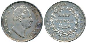 William IV, Silver ½ Rupee, 1835, Calcutta Mint, F incuse, 20 Berries, (Prid 69). About Ex
