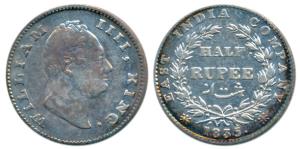 William IV, Silver ½ Rupee, 1835, Calcutta Mint, F incuse, 20 Berries, (Prid 69). Very Fin