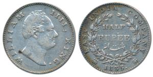 William IV, Silver ½ Rupee, 1835, Calcutta Mint, F incuse, 20 Berries, (Prid 69). Very Fin
