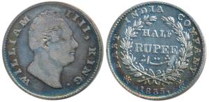 William IV, Silver ½ Rupee, 1835, Calcutta Mint, F raised, 19 Berries, (Prid 71). Fine+, R