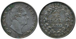 William IV, Silver Rupee, 1835, Bombay Mint, No initials, B / II, Bud leaves, 20 Berries, 