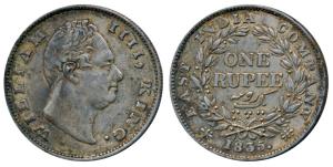 William IV, Silver Rupee, 1835, Calcutta Mint, F raised, A / I, Two leaves, 19 Berries, (P