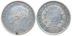 Victoria Queen, Silver Rupee, 1840, Continuous legend, Bombay Mint, English Head with Modi