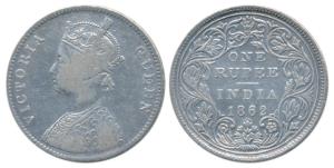 Victoria Queen, Silver Rupee, 1862, A / II / 0 / 9 dot (Prid 92). Fine+, Very Rare.