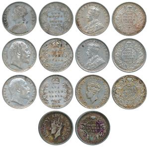 Silver Rupee (5), Victoria Queen, 1862; Edward VII, 1904 and 1906; George V, 1916 and 1919