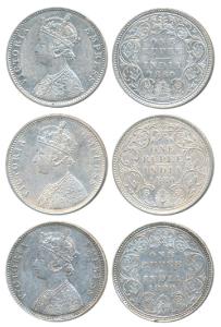Victoria Empress, Silver Rupee (3), 1880, Calcutta Mint, A1 / I / C incuse, Bombay Mint; A