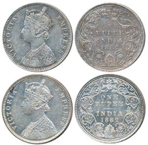 Victoria Empress, Silver Rupee (2), 1882, Bombay Mint, A3 / IV / dot, (Prid listed as 159)