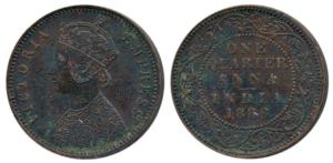 Victoria Empress, Copper ¼ Anna, 1886, Bombay Mint (Prid 641). Very+ Fine.
