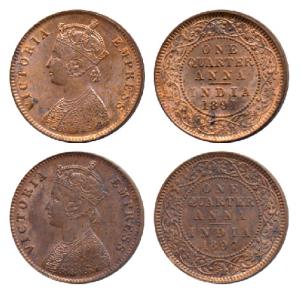 Victoria Empress, Bronze ¼ Anna (2), 1891 and 1897. Uncirculated. (2)