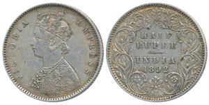 Victoria Empress, Silver ½ Rupee, 1892, Bombay Mint, A / I / B incuse, (Prid 302). Very Fi