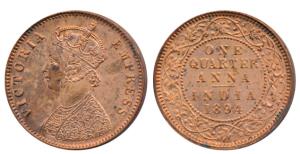 Victoria Empress, Copper ¼ Anna, 1894, Calcutta Mint (Prid 627). About Uncirculated.