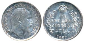Edward VII, Silver ¼ Rupee, 1907, Calcutta Mint, (Prid 436). Very Fine+.