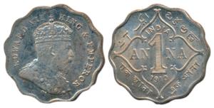 Edward VII, Cupro-Nickel Anna, 1910, Bombay Mint, B incuse, (Prid 929). Nice mint luster, 